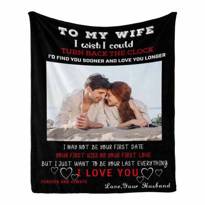 Personalized to My Wonderful Wife from Husband Blanket Custom Photo Couple Print Throw Blanket Custom Romantic Gifts for Christmas Valentine's Day