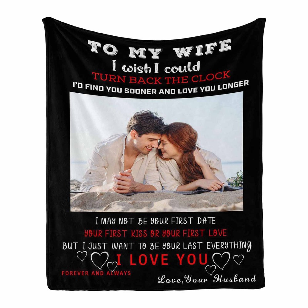 Personalized to My Wonderful Wife from Husband Blanket Custom Photo Couple Print Throw Blanket Custom Romantic Gifts for Christmas Valentine's Day