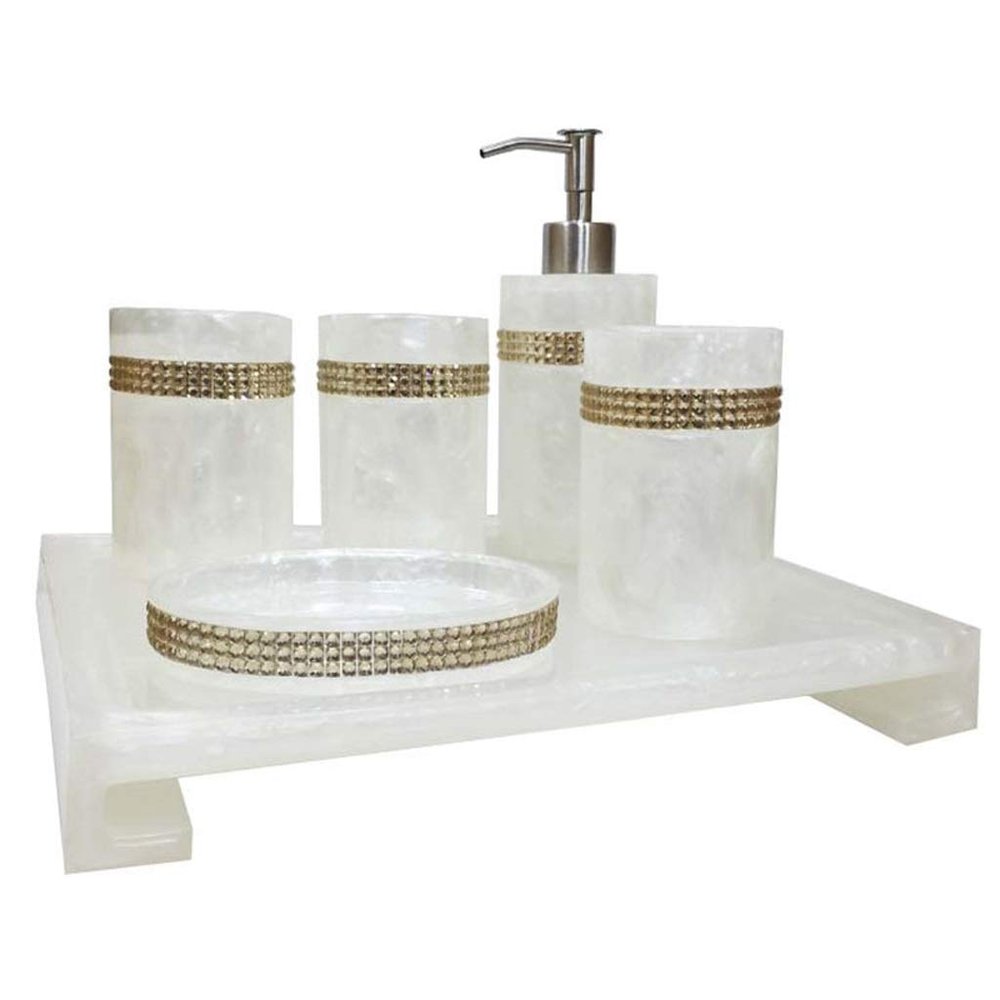EKAYG Soap Dispenser, Liquid Hand Soap Pump European-Style Bathroom Mug Cup Brushing Cup Kit Bathroom Five-Piece Wash Set Lotion Dispenser