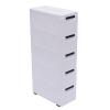 5 Tier White Plastic Storage Cabinet Stackable 5 Drawers Vertical Clothes Storage Cabinet with Wheels for Home Bedroom 7.9 x 15.8 x 33.1in view 1