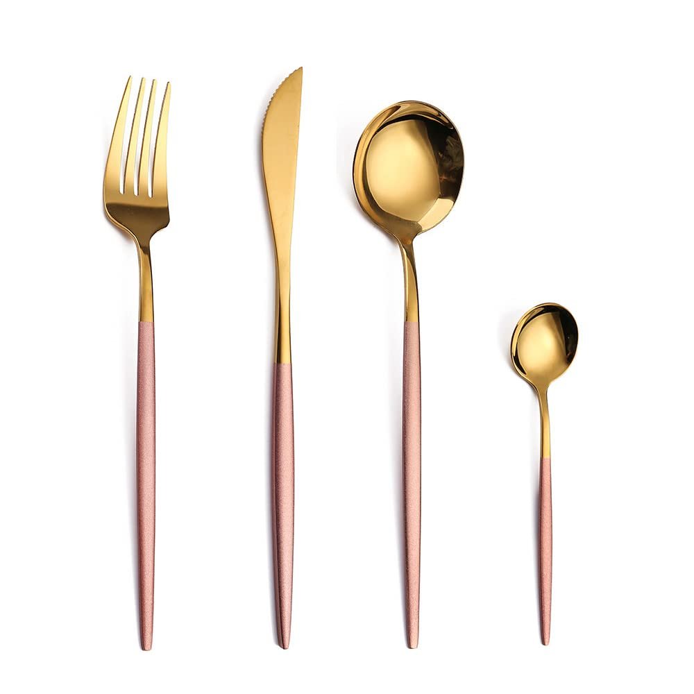 32 Piece Pink Silverware Set Service for 8 Durable Stainless Steel Wedding Home Kitchen Restaurant Cutlery Utensils Set Mirror Polished Include Knifes Teaspoons Forks and Spoons Delicate Tableware