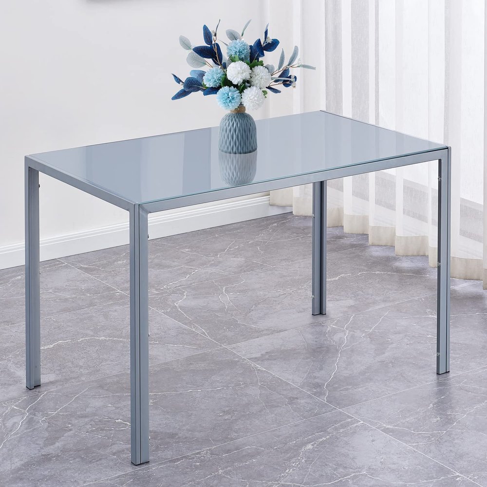 47" Glass Dining Table with Tempered Glass Top and Metal Legs, Small Space Glass Kitchen Table for Apartment Kitchen, Dining Room