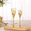 4 Piece Champagne Flutes and Cake Knife Server Set, Bride & Groom Toasting Flutes with Cake Cutting Set, Diamond Champagne Glasses Set for Wedding Reception or Anniversary Party, House Warming, Gold view 3