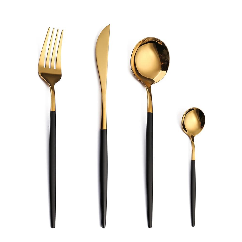48 Piece Black Silverware Set Service for 12 Durable Stainless Steel Wedding Home Kitchen Restaurant Cutlery Utensils Set Mirror Polished Include Knifes Teaspoons Forks and Spoons Delicate Tableware