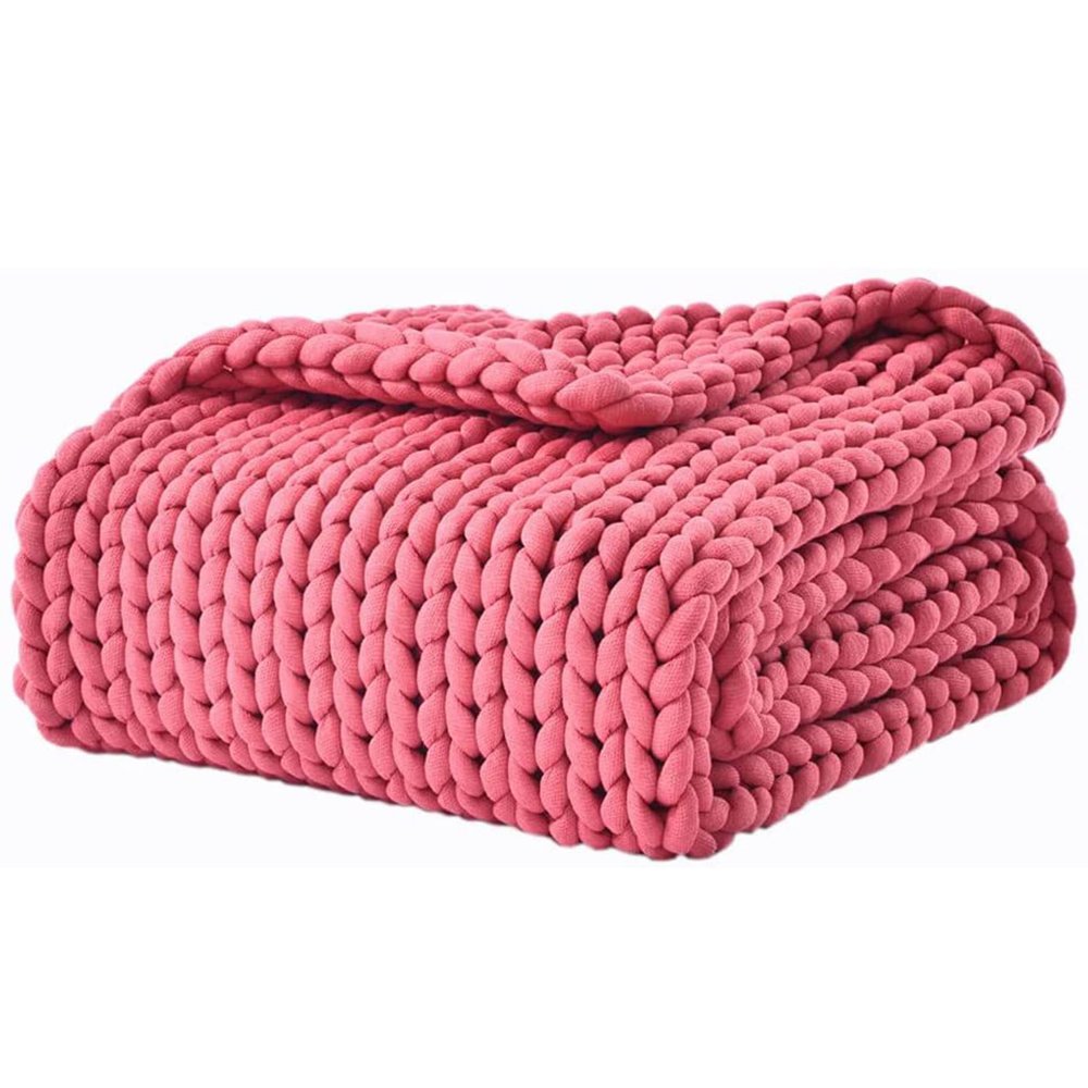 MHUQIA Chunky Knit Blanket Throw 78x78in, 100% Handmade from Supremely Soft Chenille Chunky Yarn Cosy Throw Blanket, Chenille Yarn Knitted Blanket