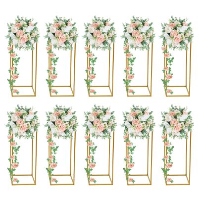 10Pcs 23" Gold Geometric Flower Stands for Wedding Decorations, Metal Vase Column Stands for Events, Parties, Home Dcor  Elegant and Stable Design