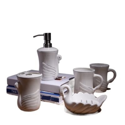 Ryakos Bathroom Accessories Sets Ceramics Wash Suit Light Luxury Bathroom Five Piece Set Swan White Bathroom Accessories Set European Style Soap Dispenser Set (Color : White)