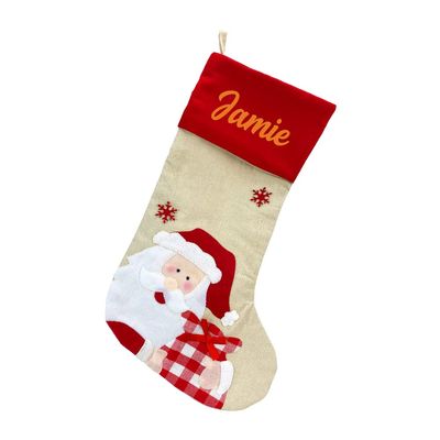 MALIHONG 1 Pack Personalized Christmas Stockings Santa Gifts Pack for Xmas Party Holiday Decoration Christmas Tree Fireplace Hanging 17.3" (Santa 2)