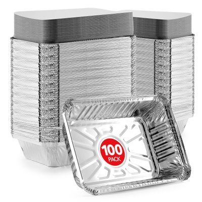 2 Lb Small Aluminum Pans with Lids (100 Pack) Foil Pan + Cardboard Lid, Disposable Cookware, Takeout Trays with Lids - to Go Disposable Food Containers for Restaurants & Catering, Stock Your Home