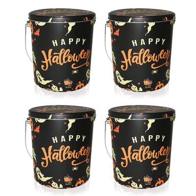 Halloween Trick or Treat Tin Bucket, Black Tin Pails with Handle, 4 Pack