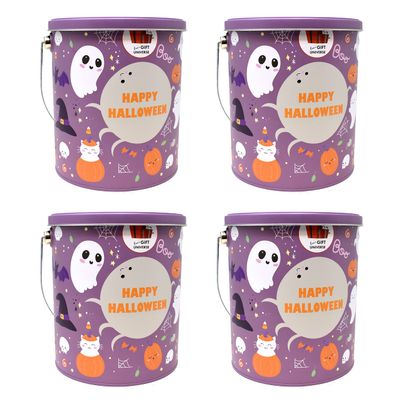 Halloween Trick or Treat Tin Bucket, Purple Tin Pails with Handle, 4 Pack