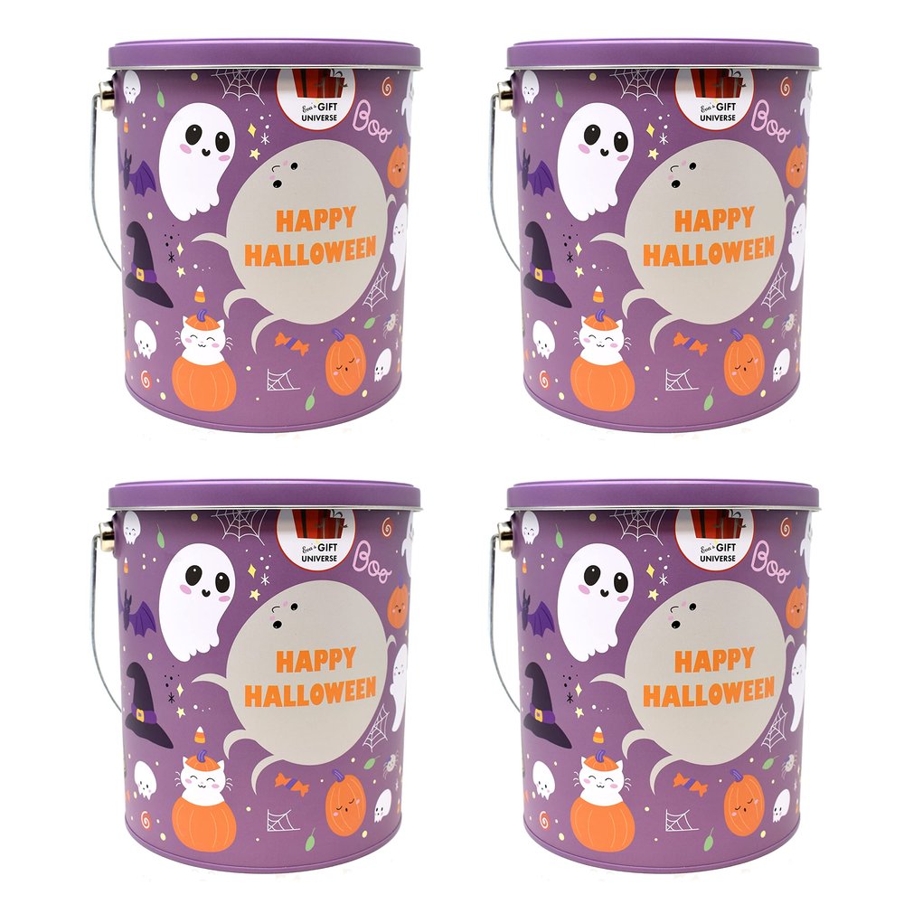 Halloween Trick or Treat Tin Bucket, Purple Tin Pails with Handle, 4 Pack