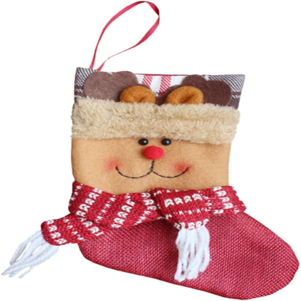 Christmas Stocking,Glass Ribbon Candy Decoration Christmas Stockings Hanging Stockings for Fireplace Tree Decor Sock Bag Candy Pouch Bag with Santa Snowman Penguin Car Accessories
