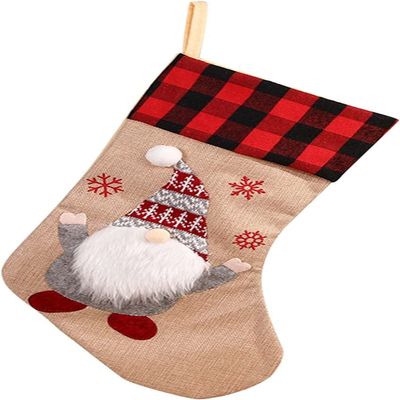 Christmas Stocking,Teal Bead Garland Christmas Stockings Santa Snowman Xmas Character Faceless Doll Linen Hanging Tag Knit Border Vintage Christmas Decorations Window (Color : A, Size : One Size)