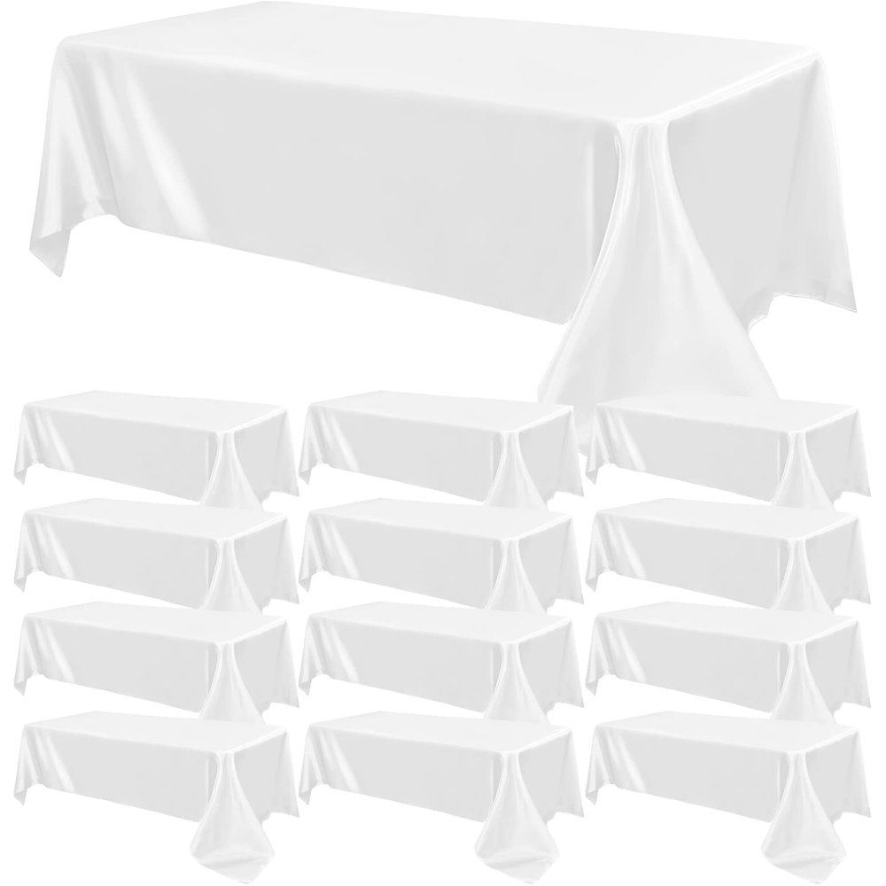 12 Pack Satin Polyester Tablecloth Wedding Rectangle Table Cloth Bright Silk Tablecloth Smooth Fabric for Wedding Banquet Party Event Birthday Party Celebration Anniversary Table Decor(57"x108",White)