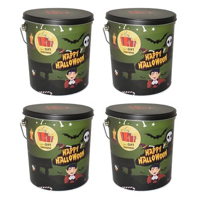 Halloween Trick or Treat Tin Bucket, Green Tin Pails with Handle, 4 Pack