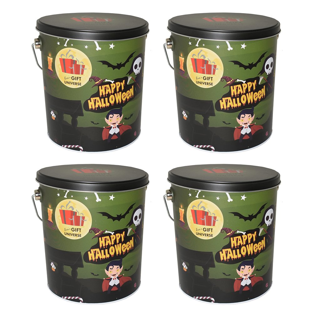Halloween Trick or Treat Tin Bucket, Green Tin Pails with Handle, 4 Pack