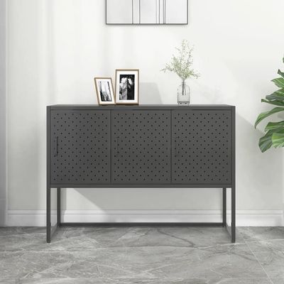 GOLINPEILO Metal Sideboard Storage Cabinet with 3 Doors, Steel Storage Cabinet for Living Room,Home,Hotel,Office,Garage, Anthracite 41.3"x13.8"x29.5" Steel