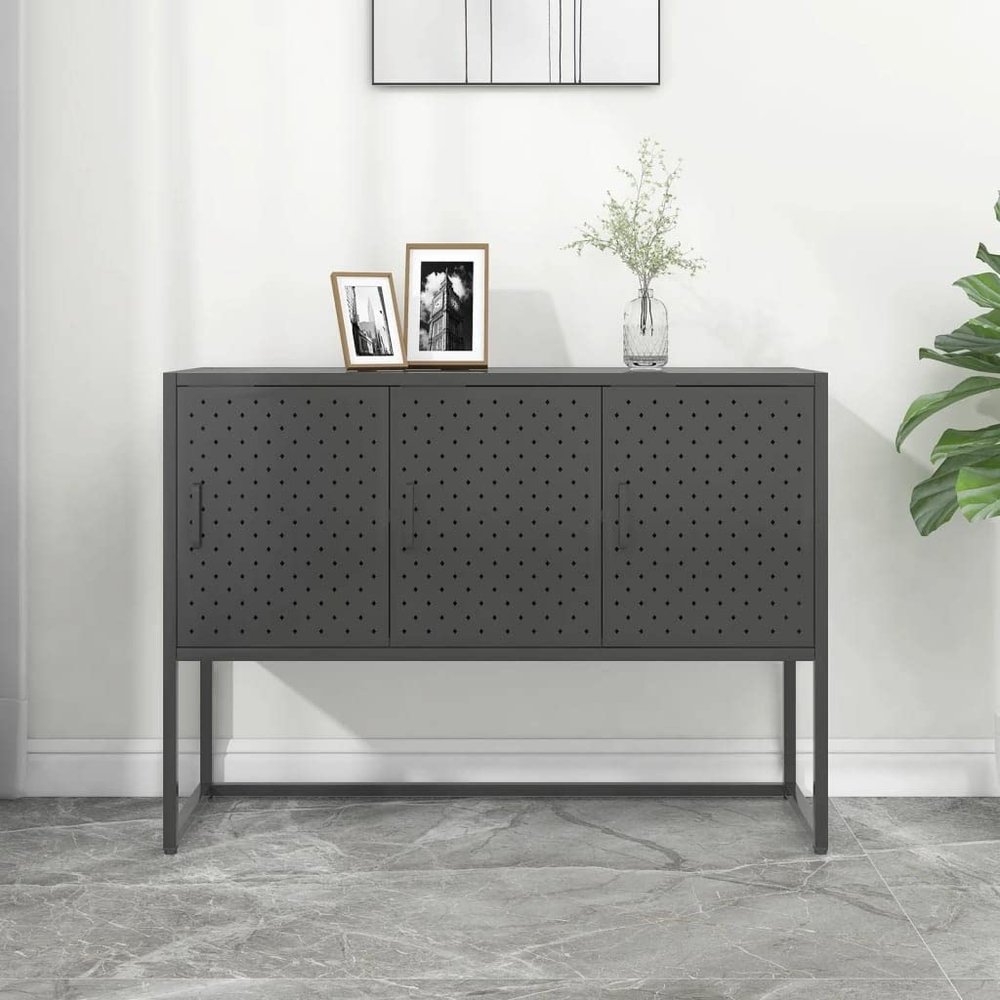 GOLINPEILO Metal Sideboard Storage Cabinet with 3 Doors, Steel Storage Cabinet for Living Room,Home,Hotel,Office,Garage, Anthracite 41.3"x13.8"x29.5" Steel