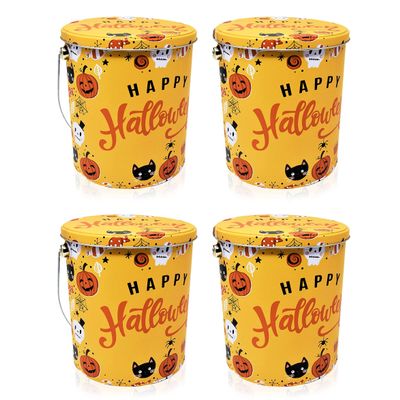 Halloween Trick or Treat Tin Bucket, Yellow Tin Pails with Handle, 4 Pack