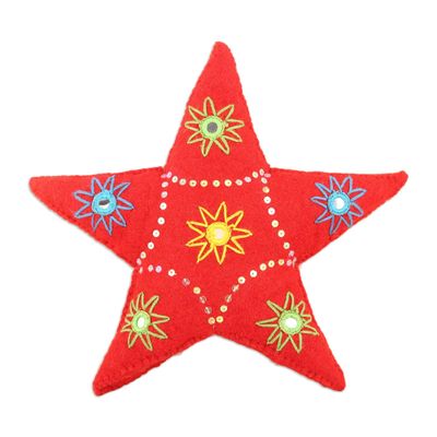 NOVICA Artisan Handmade Embroidered Wool Tree Topper Embellished Felt Holiday Multicolor India Decor Ornaments Christmas Star [11.75in H x 11.75in W x 2.8in D] ' Guiding Light'