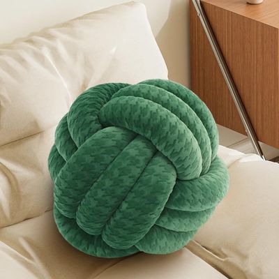 Knot Pillow Ball, Fluffy Handmade Decorative Throw Pillow, Soft Round Knotted Cushion for Couch & Bedroom, Cute Home Decor Ball Pillow for Living Room (7.87 Inches,Green)