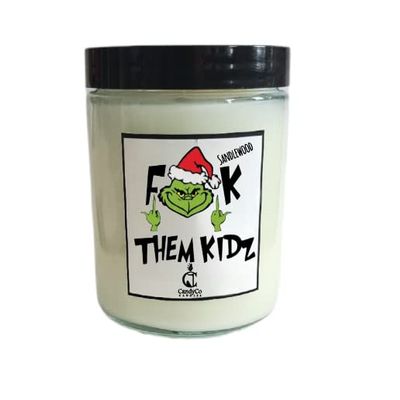 Fuck them kidz Grin hand poured soy wax candle white elephant christmas gift funny adult humor