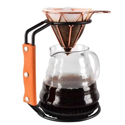 Jeanoko Pour Over Coffee Makers Stand, Pour Over Coffee Dripper Rack Iron Dripper Stand with Leather Handle Case Coffee Dripper Holder for Home Coffee Shop