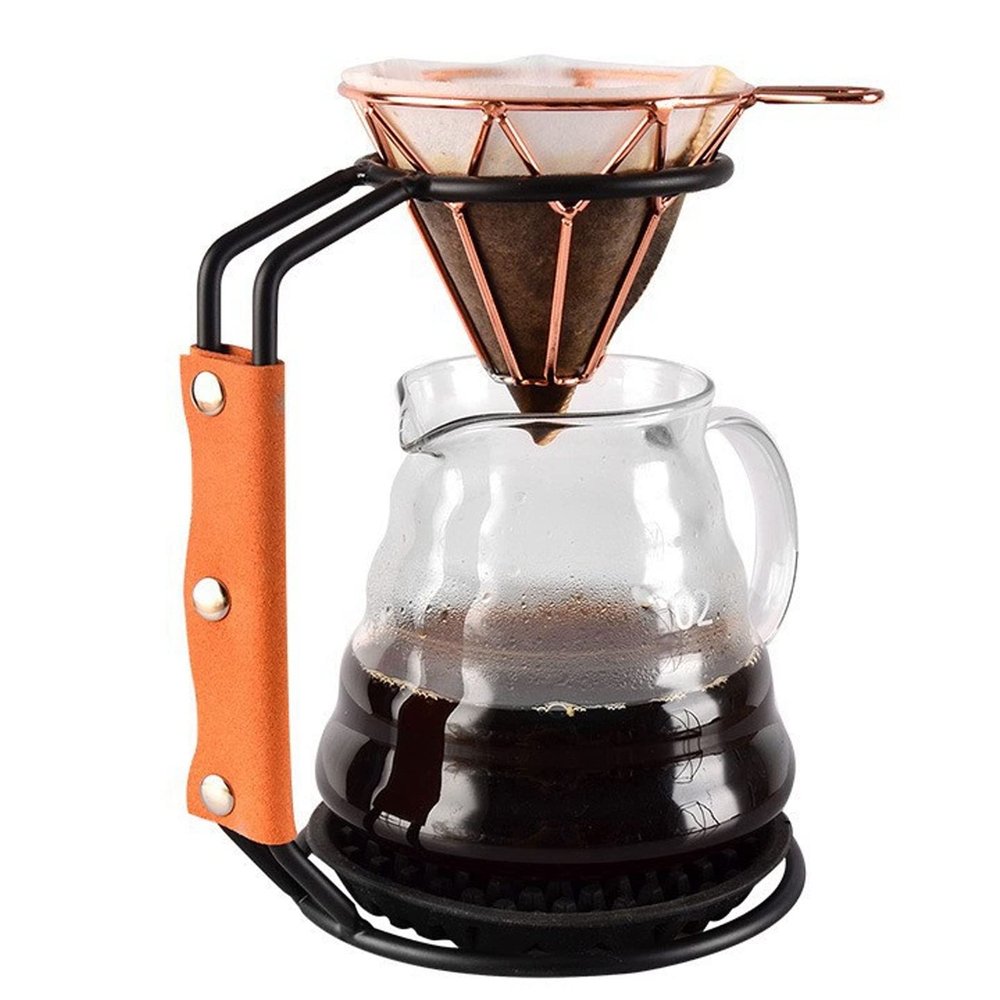 Jeanoko Pour Over Coffee Makers Stand, Pour Over Coffee Dripper Rack Iron Dripper Stand with Leather Handle Case Coffee Dripper Holder for Home Coffee Shop
