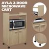 Kings Brand Furniture Ayla Microwave Cabinet with Storage and Upper Shelf for Kitchen Appliances - 2 Door Cabinet Kitchen Storage Cart - Wood Kitchen Cart with Lockable Castors Wheels - Beech view 3