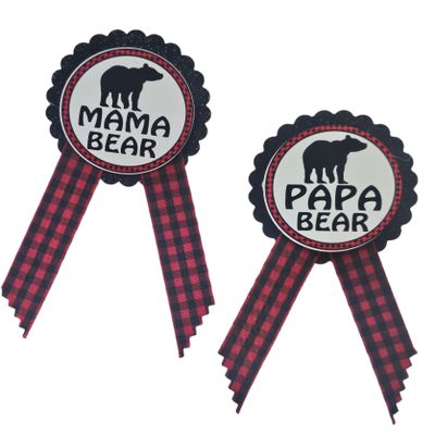 Amy's Bubbling Boutique Baby Bear Shower Gender Reveal Party Supplies Sash Pins Mommy Daddy (Mama & PAPA PIN Set)