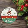 Christmas Ceramic Ornament Custom Dog Christmas Holiday Present Dog Christmas with Santa Hat Welcome Christmas Ornament for Boys Girls Round Ceramic Christmas Decoration view 2