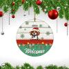 Christmas Ceramic Ornament Custom Dog Christmas Holiday Present Dog Christmas with Santa Hat Welcome Christmas Ornament for Boys Girls Round Ceramic Christmas Decoration view 3
