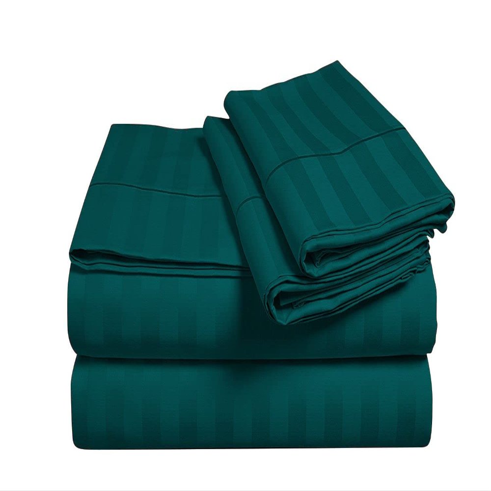 4 Piece Attached Waterbed Sheet-Set with Fitted Sheet Cool Breathable and Ultra Soft Rich 100% Egyptian Cotton 8 Inch Deep Pocket King/Cal-King Size, Teal Stripe