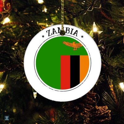Christmas Ornament Xmas Gift Christmas Decoration Keepsake Ornament National Flag Zambia Flag Xmas Gift,Christmas Decoration,Keepsake Ornament Xmas Tree Decorations Flat Circle Ceramic Ornament 3 in