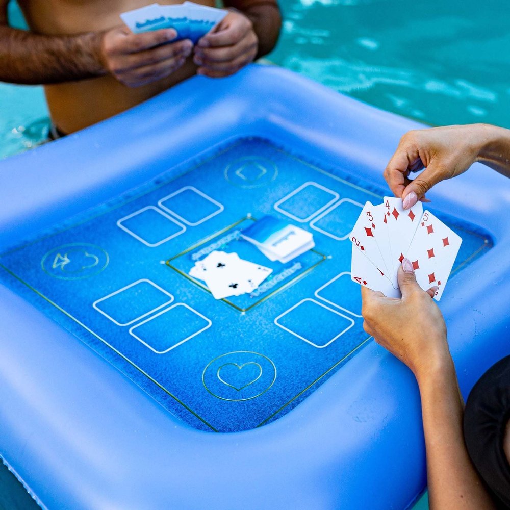 Poolcandy Floating Game Table with Waterproof Playing Cards 28 Inflatable Pool Card Table, Puncture-Resistant Vinyl, Self-Floating Poker Game Set