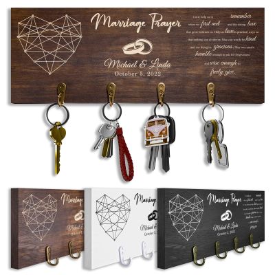 Bemaystar Personalized Wood Key Hooks for Wall Decor, Marriage Prayer Sign for Wedding Gifts, Housewarming Gifts for New Home, Storage for Outgoing Items, Living Room Entrance Home Decor 15.8 x 6 in