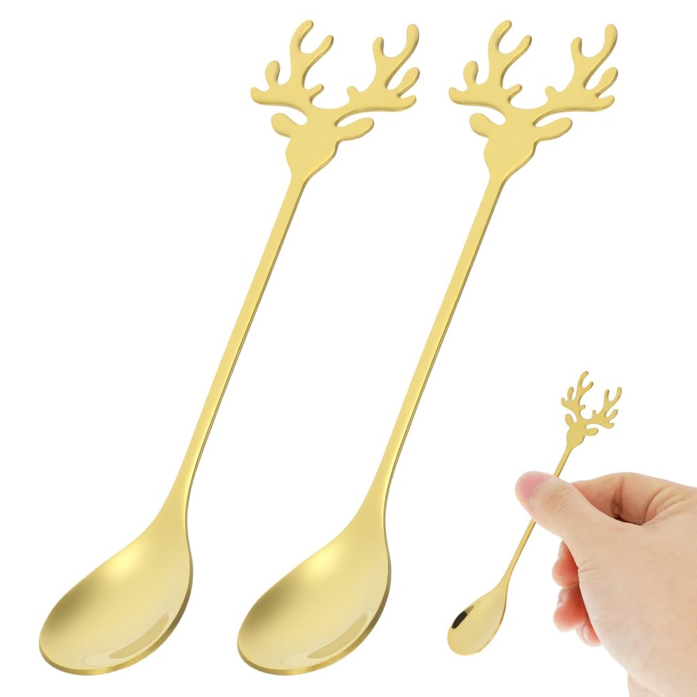 Hemoton 2pcs Christmas Spoon Cake Spoons Gold s Appetizer s Small s Gold Stirring Dessert s Coffee Teas Coffee s Stainless Steel Tableware