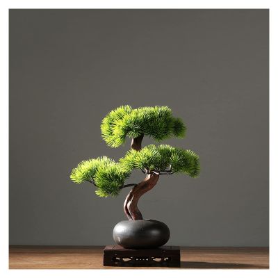 Artificial Plants Artificial Bonsai Pine Tree with Wooden Base, 15.7Inch Faux Potted Plant Desk Display Fake Tree Pot Ornaments, Japanese Cedar Bonsai Plant for Home, Office Decoration Bonsai Pine Tre