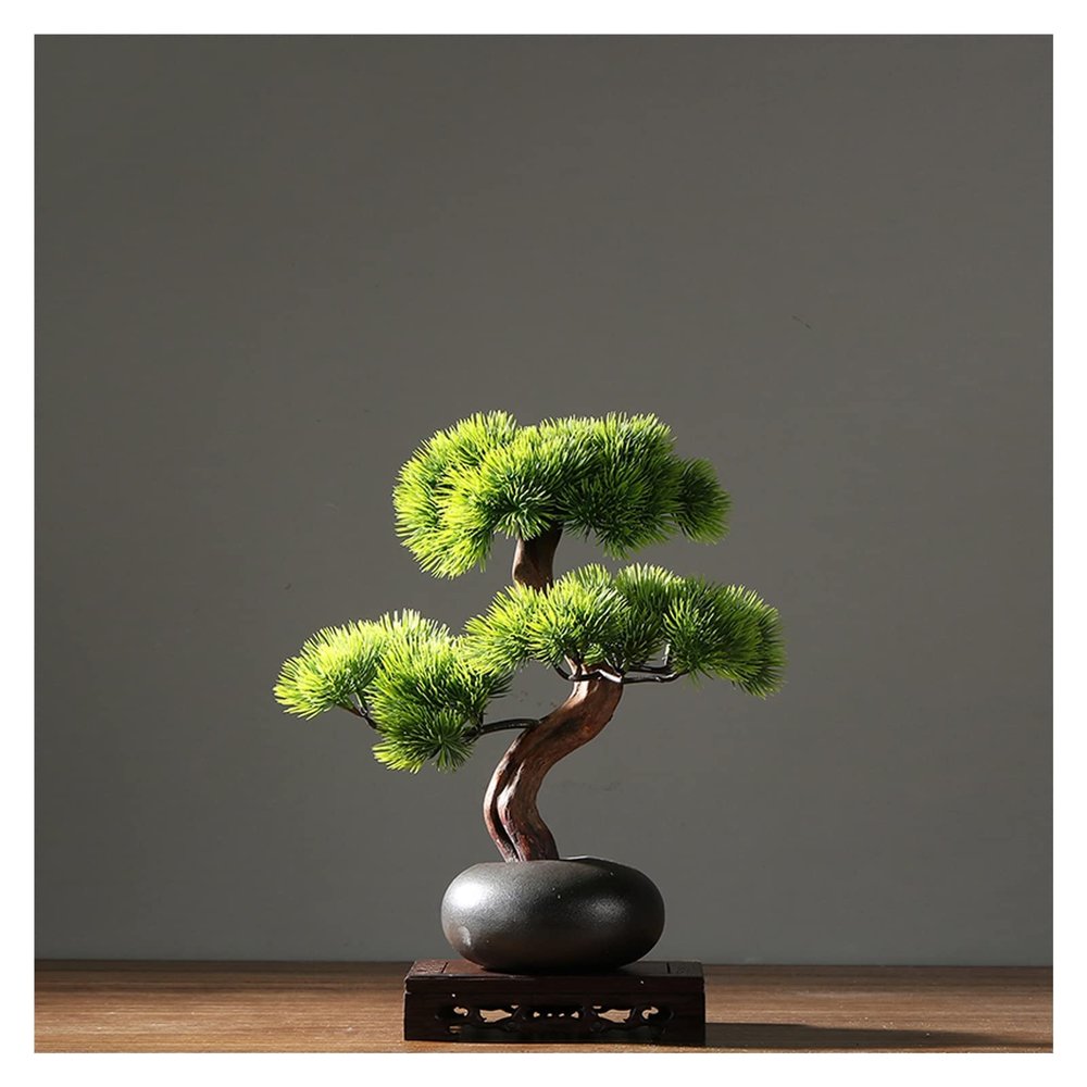 Artificial Plants Artificial Bonsai Pine Tree with Wooden Base, 15.7Inch Faux Potted Plant Desk Display Fake Tree Pot Ornaments, Japanese Cedar Bonsai Plant for Home, Office Decoration Bonsai Pine Tre