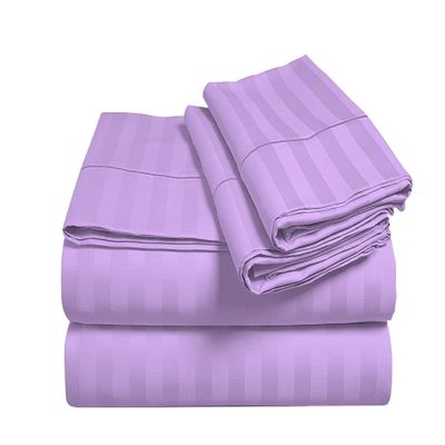 4 Piece Attached Waterbed Sheet-Set with Fitted Sheet Cool Breathable and Ultra Soft Rich 100% Egyptian Cotton 8 Inch Deep Pocket Super Single Size, Lilac Stripe