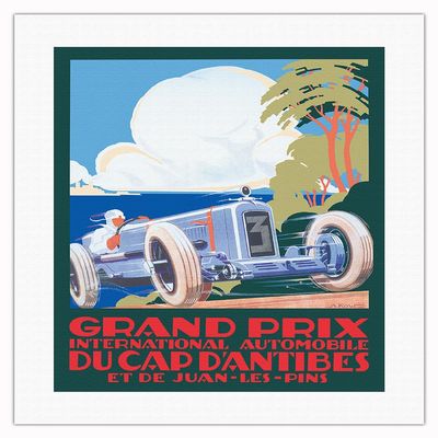 1929 Cap D'Antibes Grand Prix - Juan-les-Pins France - Vintage Car Racing Poster by Alexis Kow - Fine Art Rolled Canvas Print 16in x 20in