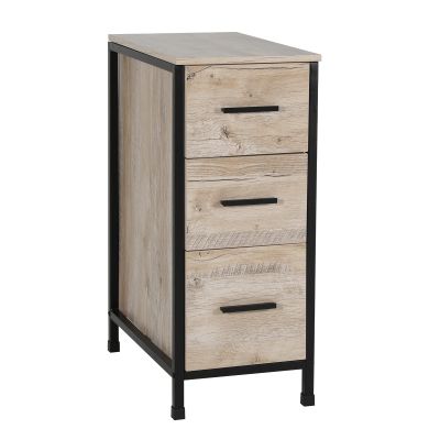 eclife 12" Bathroom Vanity Side Cabinet Floor Freestanding Cabinet W/3 Drawers & Metal Frame, Space Saver Storage Organizer for Bathroom (Oak)