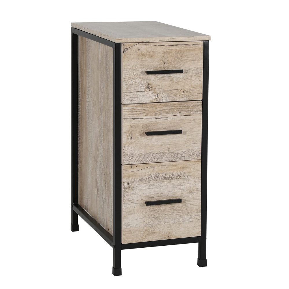 eclife 12" Bathroom Vanity Side Cabinet Floor Freestanding Cabinet W/3 Drawers & Metal Frame, Space Saver Storage Organizer for Bathroom (Oak)