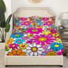 Feelyou Groovy Flower Bed Sheets Set Hippie Flowers Bohemian Sheet Set for Kids Decor Psychedelic Floral Sheets with Deep Pocket Fitted Sheet Retro Floral Boho Bedding Set 4Pcs Queen Size view 3