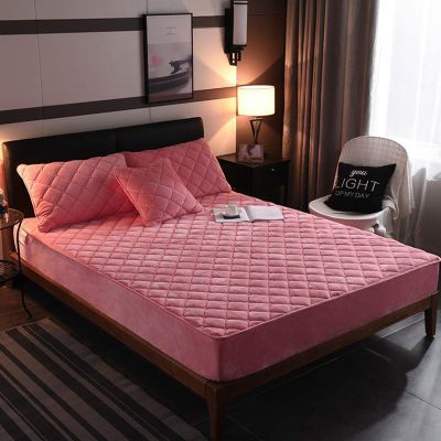 QQXX Quilted Velvet Fitted Sheet with 11.8in Deep Pockets,Ultra Soft Thick Wrinkle Free Bedding Sheet,Breathable Mattress Cover for Bed Mattress Protector,Pink a,200x220cm(79x87)
