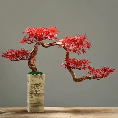 Small Bonsai Simulation Fake Potted Bonsai Tree Artificial Plant Red Maple Leaves and Ceramic Vase for Home Desk Patio Yard Garden Stage Office Wedding Hotel Party Cafe Shop Decoration Artificial Pott