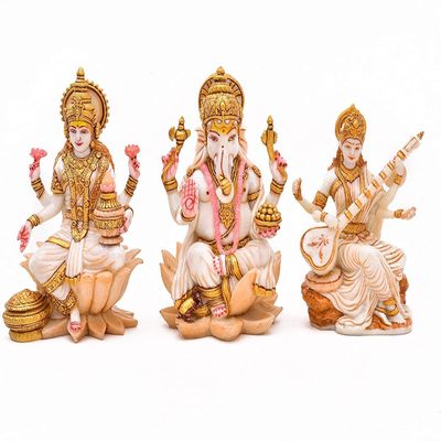 Lakshmi Ganesh Saraswati Statue for Home & Office Puja I Laxmi Ganesha Idol I Lakshmi Ganesh Saraswati Pooja Room Big Sculpture