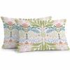 Outdoor Pillow Covers Waterproof, Green Blue Pink Floral All Weather Cushion Case Set of 2, Rustic Ethnic Boho Flowers Botanical Lumbar Pillowcase for Sofa Couch Bed Decor Patio Furniture 20"x12" view 1