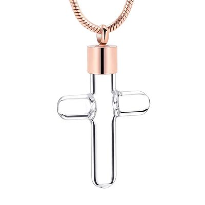 SHEIL Glass Cross Stainless Steel Cremation Necklace Hold Human/Pet Memorial Ashes Pendant Keepsake Jewelry in Stainless Steel